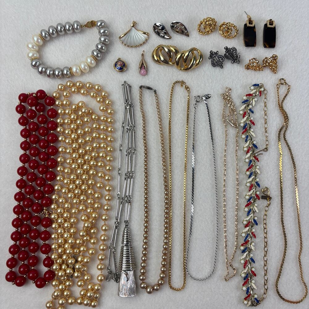 Jewelry Lot - Monet Trifari Napier Amerique Avon Germany Sterling Faux Pearl